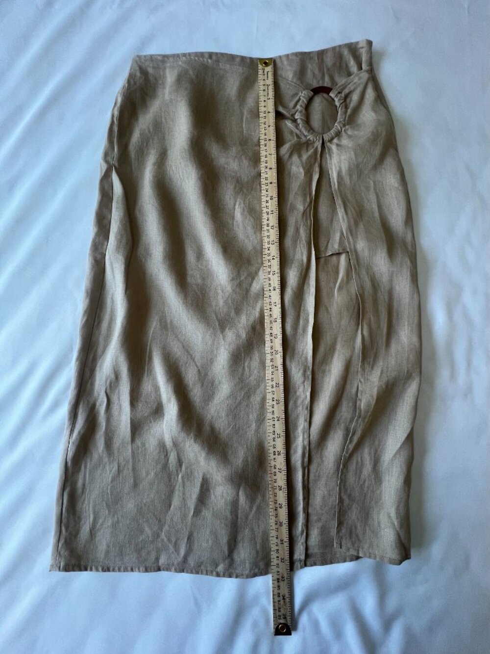 100% Linen Zara Wrap Midi Skirt Womens Size Large Tan Beige Vacation Summer - Picture 12 of 15